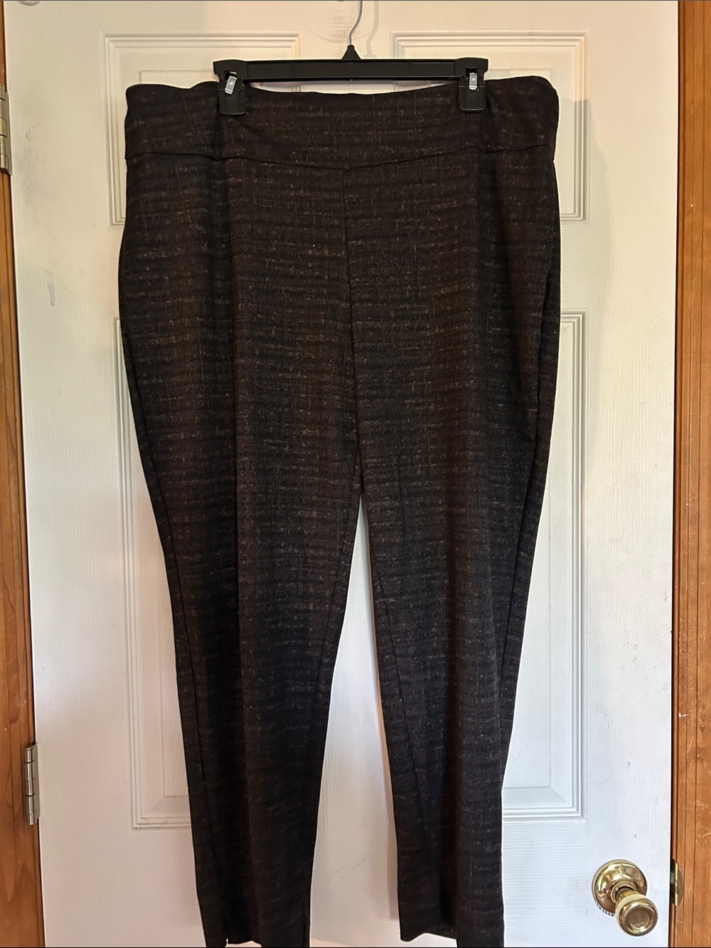 Classic Women's Dark Grey Blue Plaid Stretch Ponte Pants